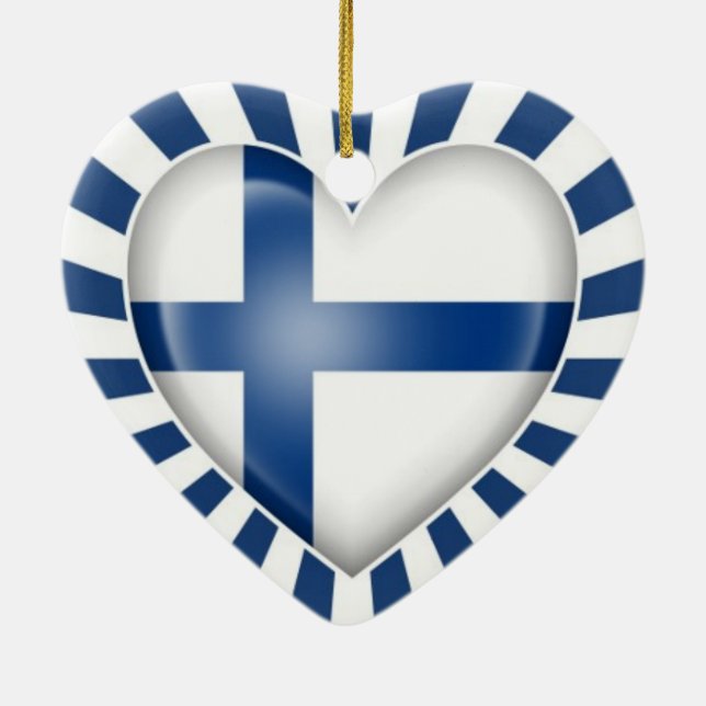 Finlandssvensk hjärtaflagga med stjärnabristning julgransprydnad keramik (Baksidan)