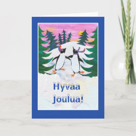 Finlandssvensk julkort - åka skridskor pingvin helgkort
