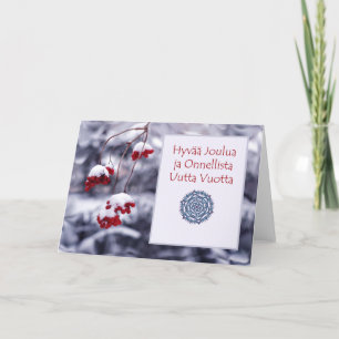Finlandssvensk julkort, Hyvaa Joulua, röda bär Helgkort