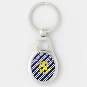 Finlandssvensk randflagga ovalt silverfärgad nyckelring
