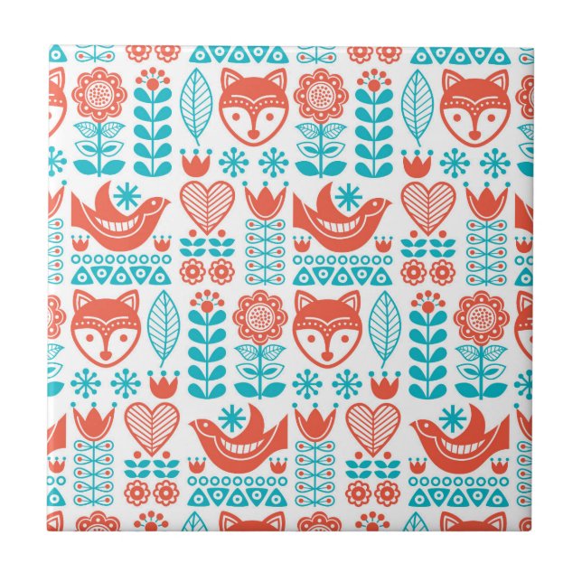 Finlandssvenskt mönster för Folk konst för räv & Kakelplatta (Framsidan)