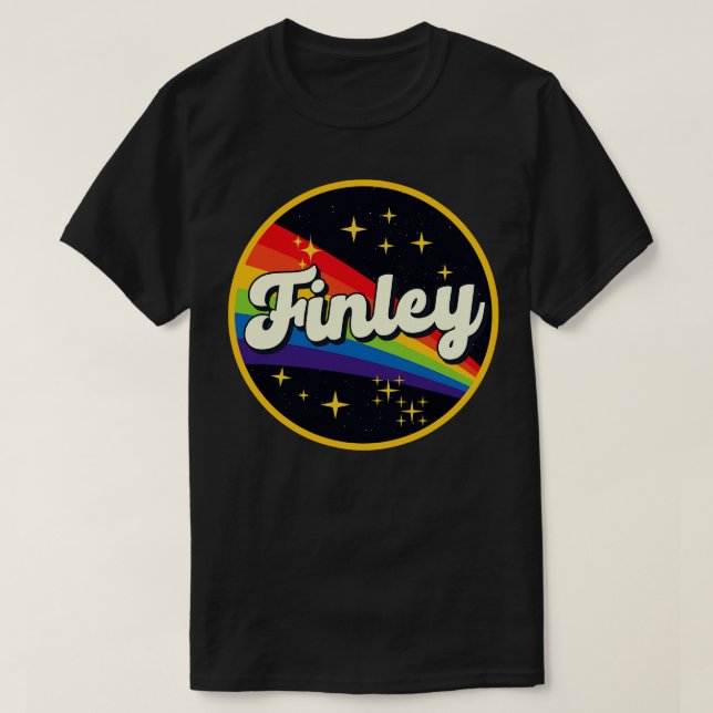 Finley Rainbow in Space Vintage Stil T Shirt (Design framsida)