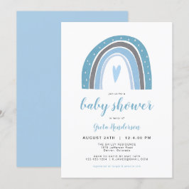 FINN | Bohemian Dusty Blue Rainbow Baby Shower Inbjudningar