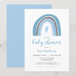 FINN Bohemian Dusty Blue Rainbow Baby Shower Inbjudningar