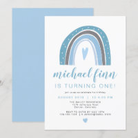 FINN | Dusty Blue Boho Rainbow Heart Boy Birthday