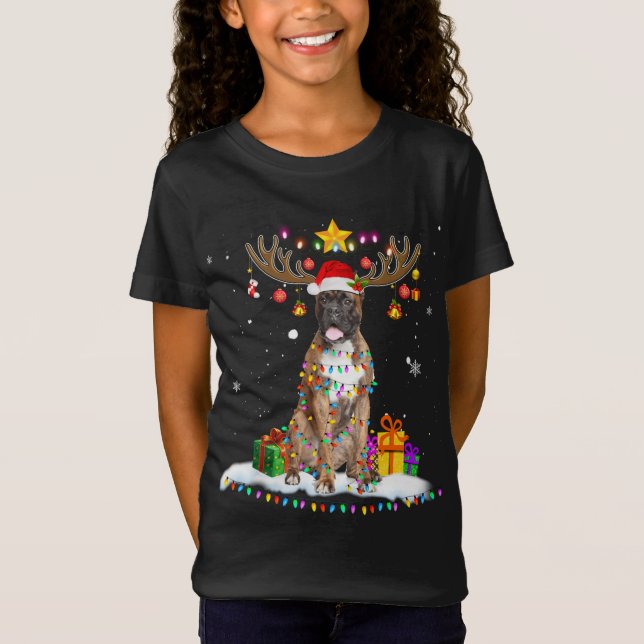 Finne Boxer Hund Julrenren Julljus T Shirt (Framsida)