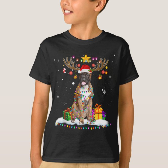 Finne Boxer Hund Julrenren Julljus T Shirt (Framsida)