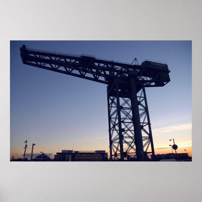 Finnieston Crane vid solnedgången över Glasgow Poster (Framsidan)
