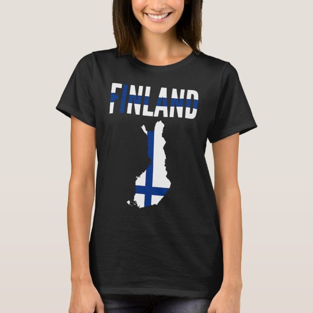 Finnish   Finland Country Map Flag T Shirt (Framsida)