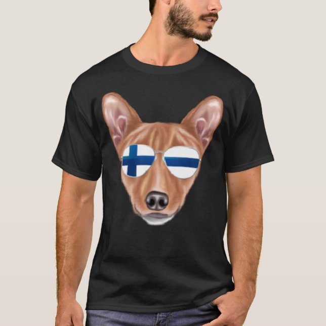 Finnish Flag Basenji Dog Finland Pocket T Shirt (Framsida)