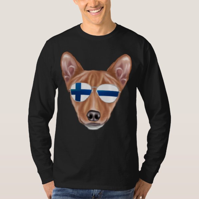 Finnish Flag Basenji Dog Finland Pocket T Shirt (Framsida)