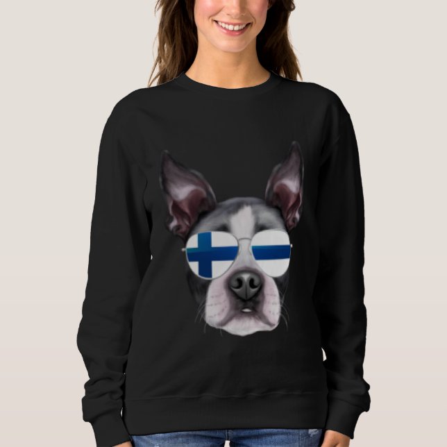 Finnish Flag Boston Terrier Dog Finland Pocket T Shirt (Framsida)