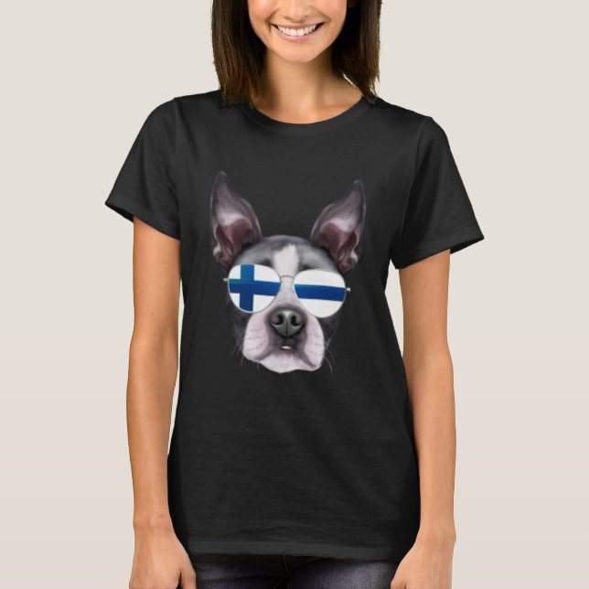 Finnish Flag Boston Terrier Dog Finland Pocket T Shirt (Framsida)