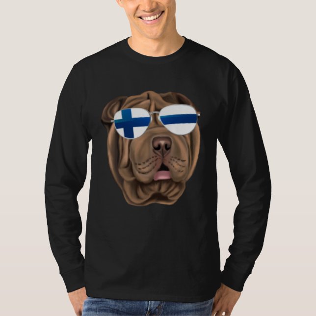 Finnish Flag Chinese Shar Pei Dog Finland Pocket T Shirt (Framsida)