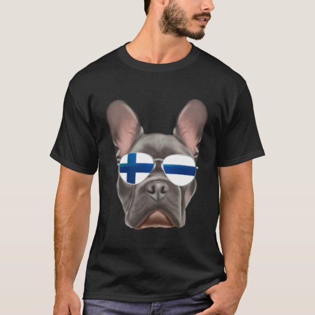 Finnish Flag French Bulldog Dog Finland Pocket T Shirt (Framsida)