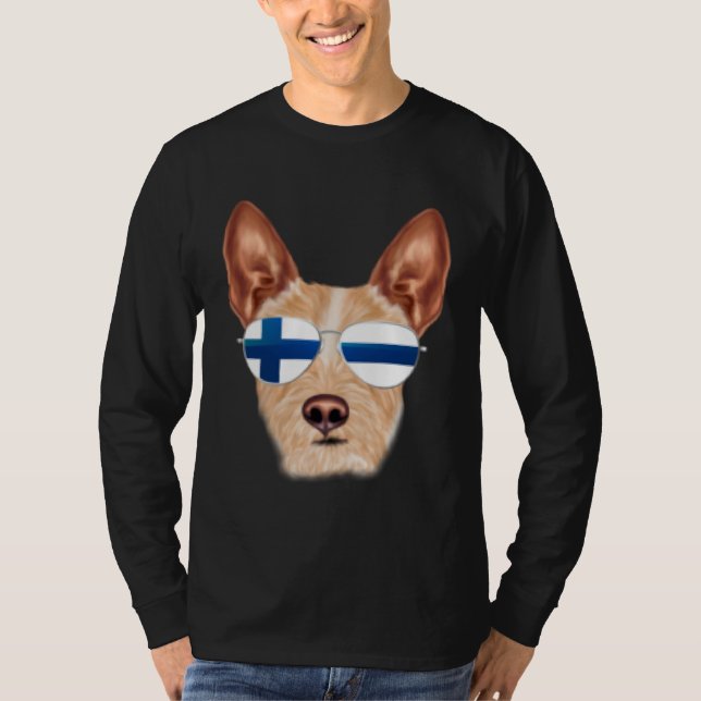 Finnish Flag Portuguese Podengo Pequeno Dog Finlan T Shirt (Framsida)