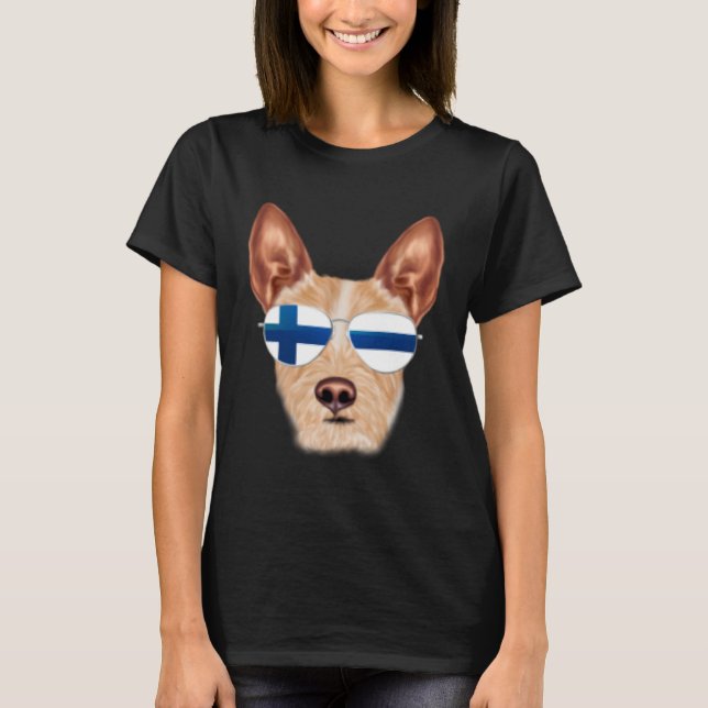 Finnish Flag Portuguese Podengo Pequeno Dog Finlan T Shirt (Framsida)