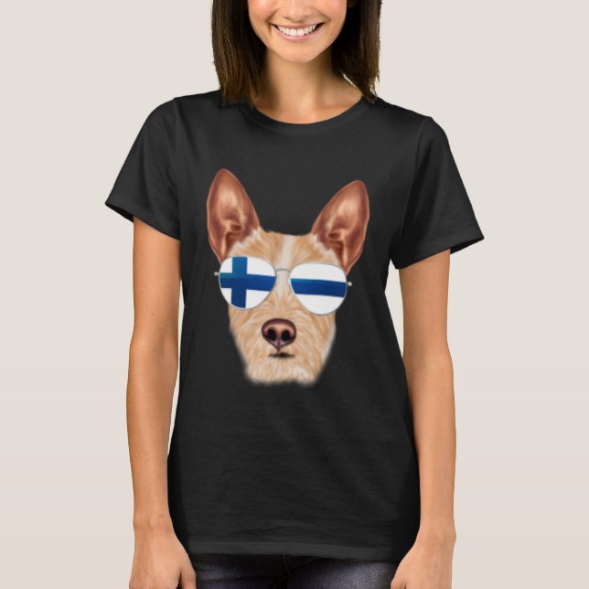 Finnish Flag Portuguese Podengo Pequeno Dog Finlan T Shirt (Framsida)