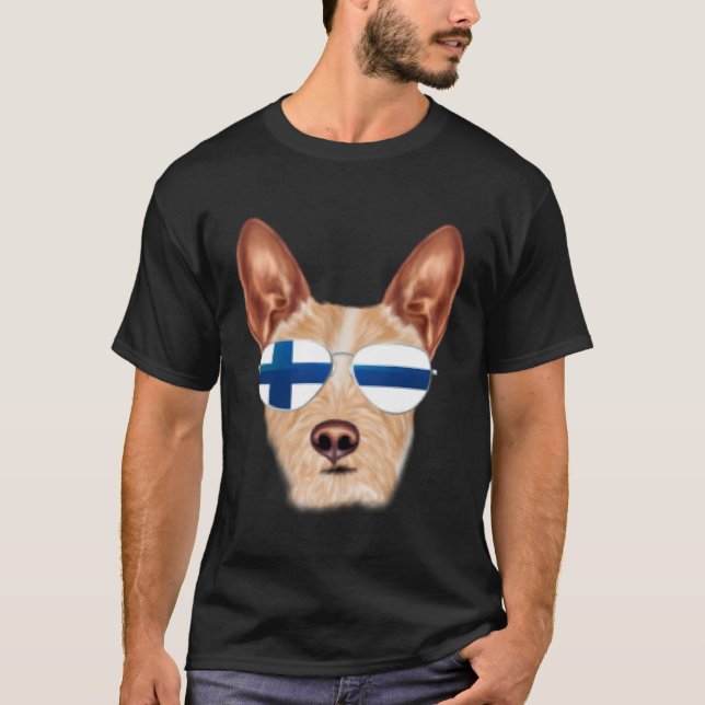 Finnish Flag Portuguese Podengo Pequeno Dog Finlan T Shirt (Framsida)