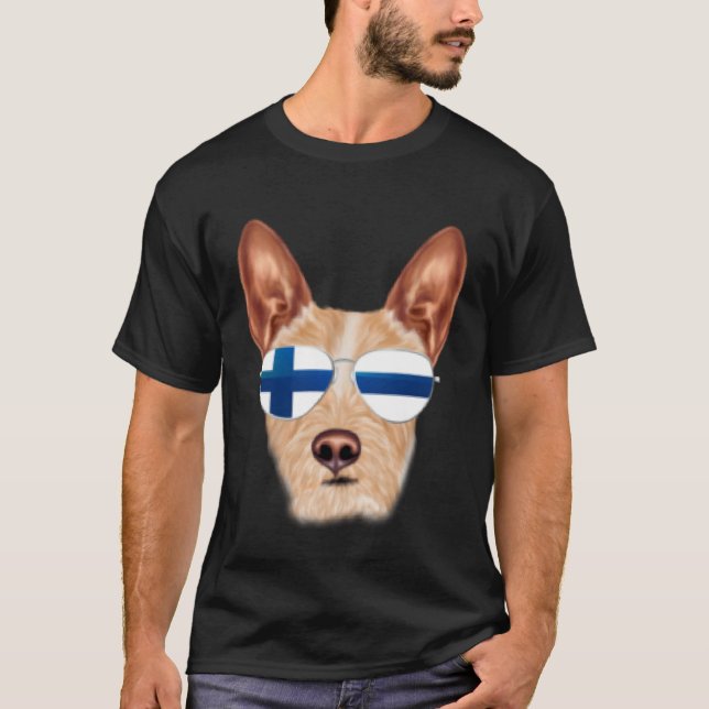 Finnish Flag Portuguese Podengo Pequeno Dog Finlan T Shirt (Framsida)