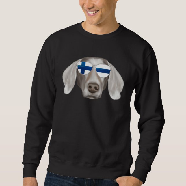 Finnish Flag Weimaraner Dog Finland Pocket Lång Ärmad Tröja (Framsida)