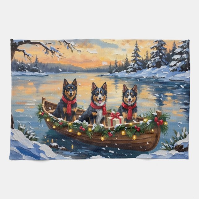 Finnish Lapphund Christmas Boat Holiday Kökshandduk (Horisontell)