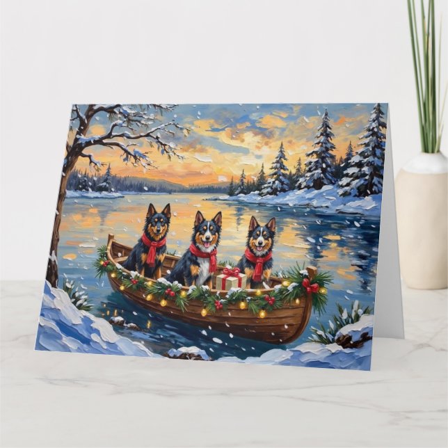 Finnish Lapphund Christmas Boat Holiday Kort (Framsida)