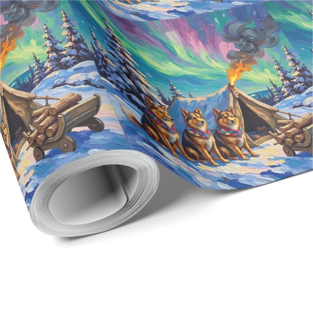 Finnish Lapphund Christmas Northern Lights Arctic  Presentpapper (Rulle Hörn)