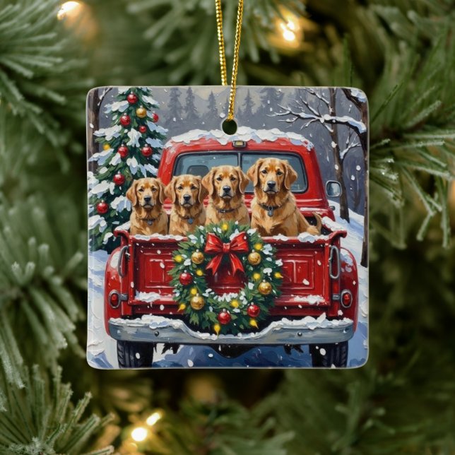 Finnish Lapphund Christmas Red Truck Holiday Julgransprydnad Keramik (Träd)