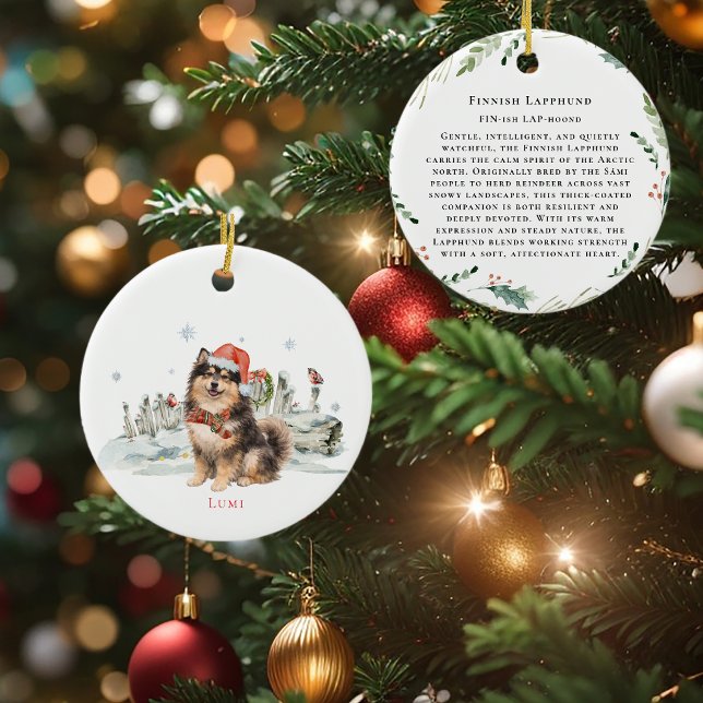 Finnish Lapphund Dog Monogram Julgransprydnad Keramik (Skapare uppladdad)
