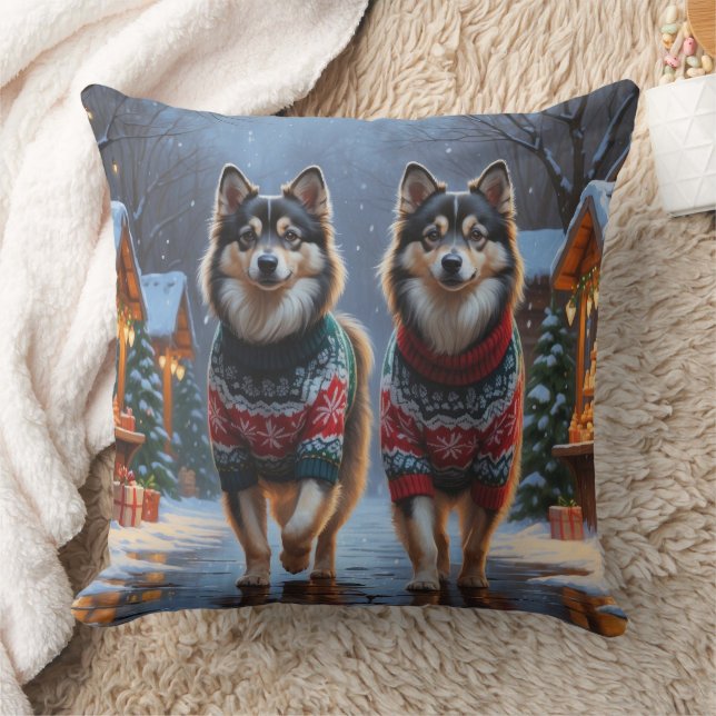 Finnish Lapphund Dogs Christmas Snow Holiday Kudde (Filt)