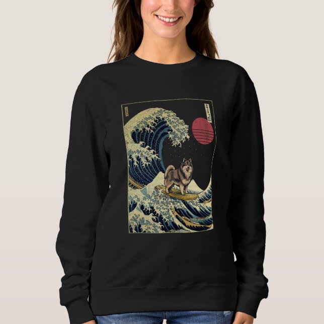Finnish Lapphund Japanese Kanagawa Wave  Surf Dog T Shirt (Framsida)