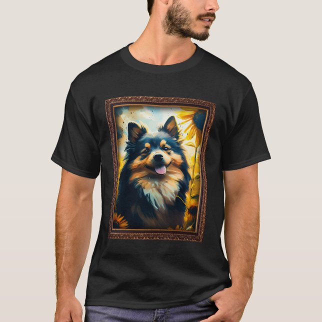 Finnish Lapphund Painting Sunflower Flower Mom Wom T Shirt (Framsida)