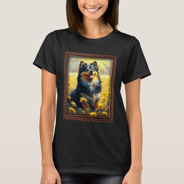 Finnish Lapphund Painting Sunflower Flower Mom Wom T Shirt (Framsida)