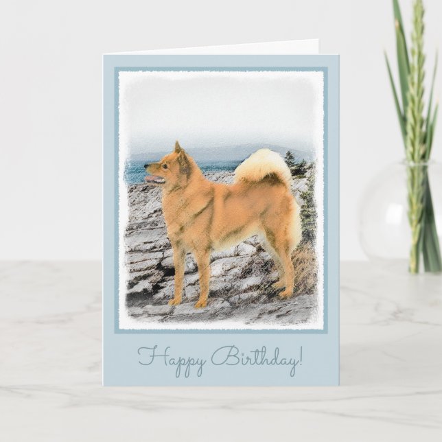 Finnish Spitz at Seashore Painting - Dog Art Kort (Framsida)