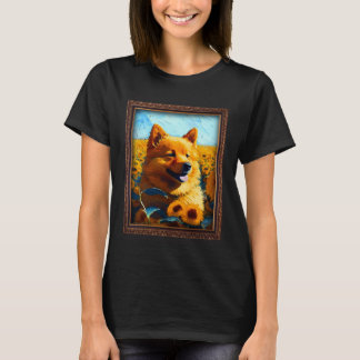 Finnish Spitz Painting Sunflower Flower Mom Women  T Shirt