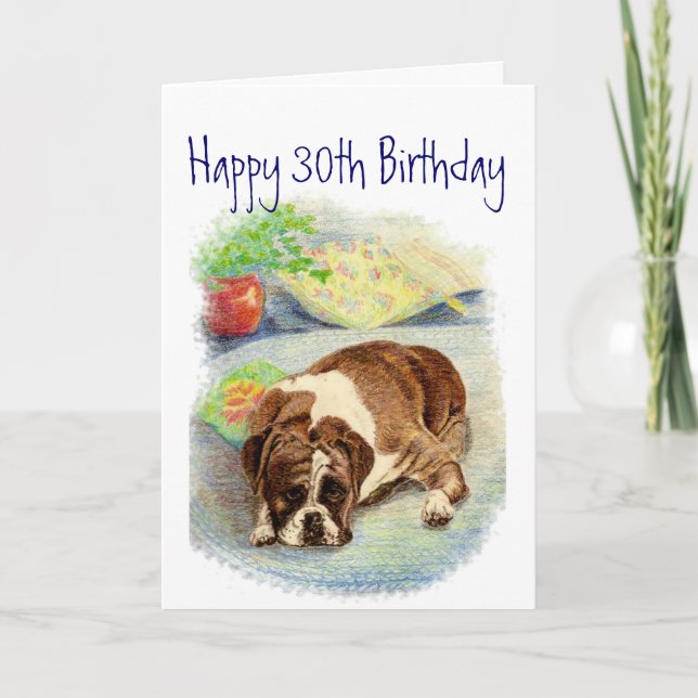 Finny 30års födelsedag, Cute but Ledsen Boxer Hund Kort (Framsida)