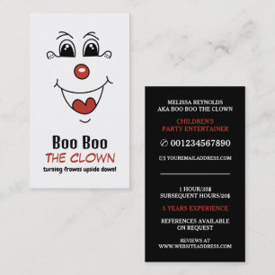 Finny Ansikte, Kids Entertainer, Clown Visitkort