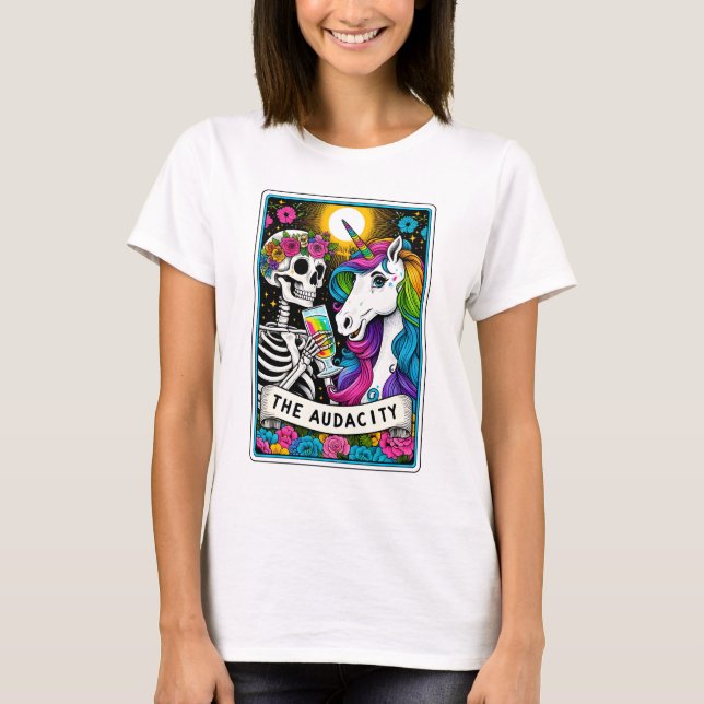 Finny Audacity Unicorn och Skeleton Tarot T Shirt (Framsida)