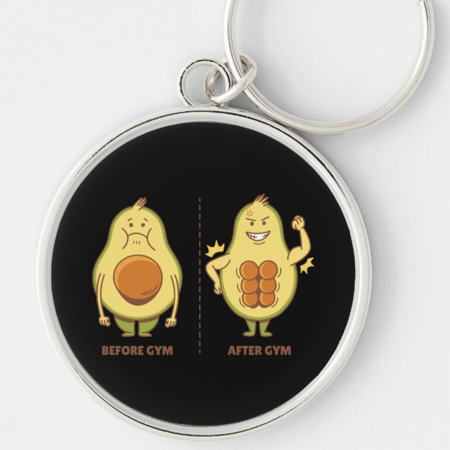 Finny Avocado, cute Fruit Meme Rund Silverfärgad Nyckelring (Framsidan)