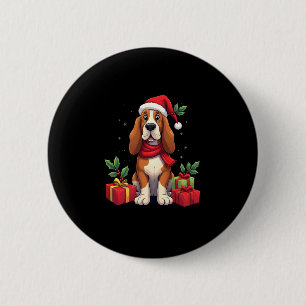 Finny Basset Hound Hund-jularrangemang Santa Hat Knapp
