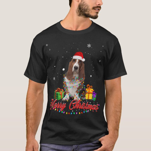 Finny Basset Hound Hund jultomten L T Shirt (Framsida)