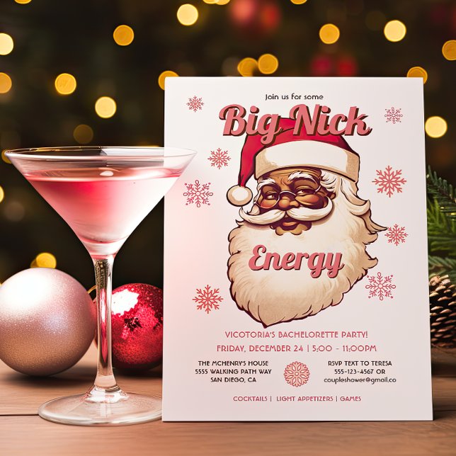 Finny Big Nick Energy African American Santa Party Inbjudningar (Skapare uppladdad)