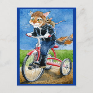 Finny Cat Riding Tricycle-vykort Vykort