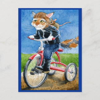Finny Cat Riding Tricycle-vykort Vykort