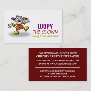 Finny Clown, Kids Entertainer, Clown Visitkort
