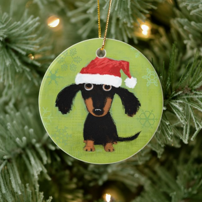 Finny Dachshund Jultomten Wiener Hund jul Julgransprydnad Keramik (Träd)