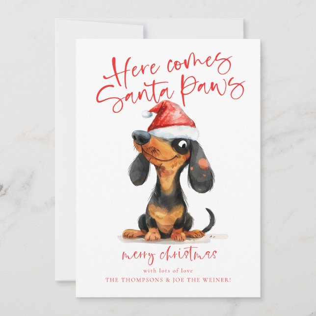 Finny Dachshund Santa Tassar 2026 Kalender Jul Julkort (Framsida)