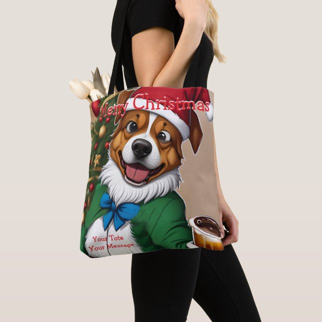 Finny Festive jul Hund Tote Bag Tygkasse (Närbild)
