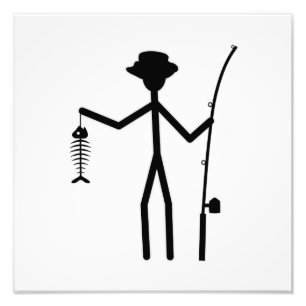 Finny Fisherman Stick figur Holding Fish Bones Fototryck